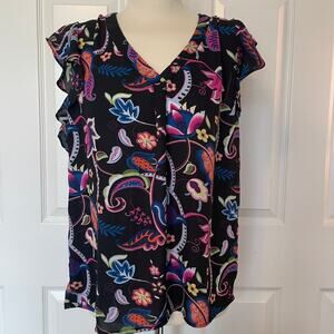 Philosophy Women's Floral V-neck Cap Sleeve Blouse, size Medium